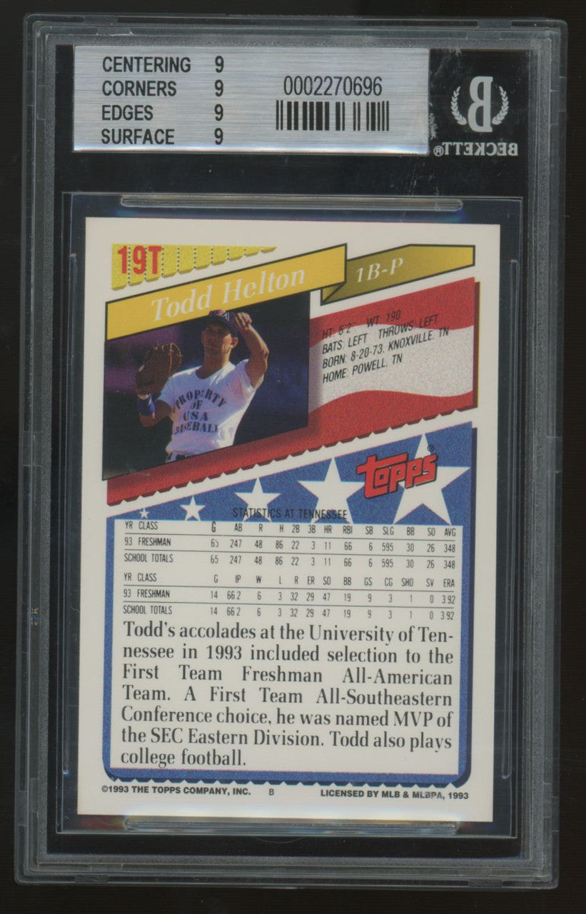 1993 Topps Traded Todd Helton RC Team USA #19T BGS 9
