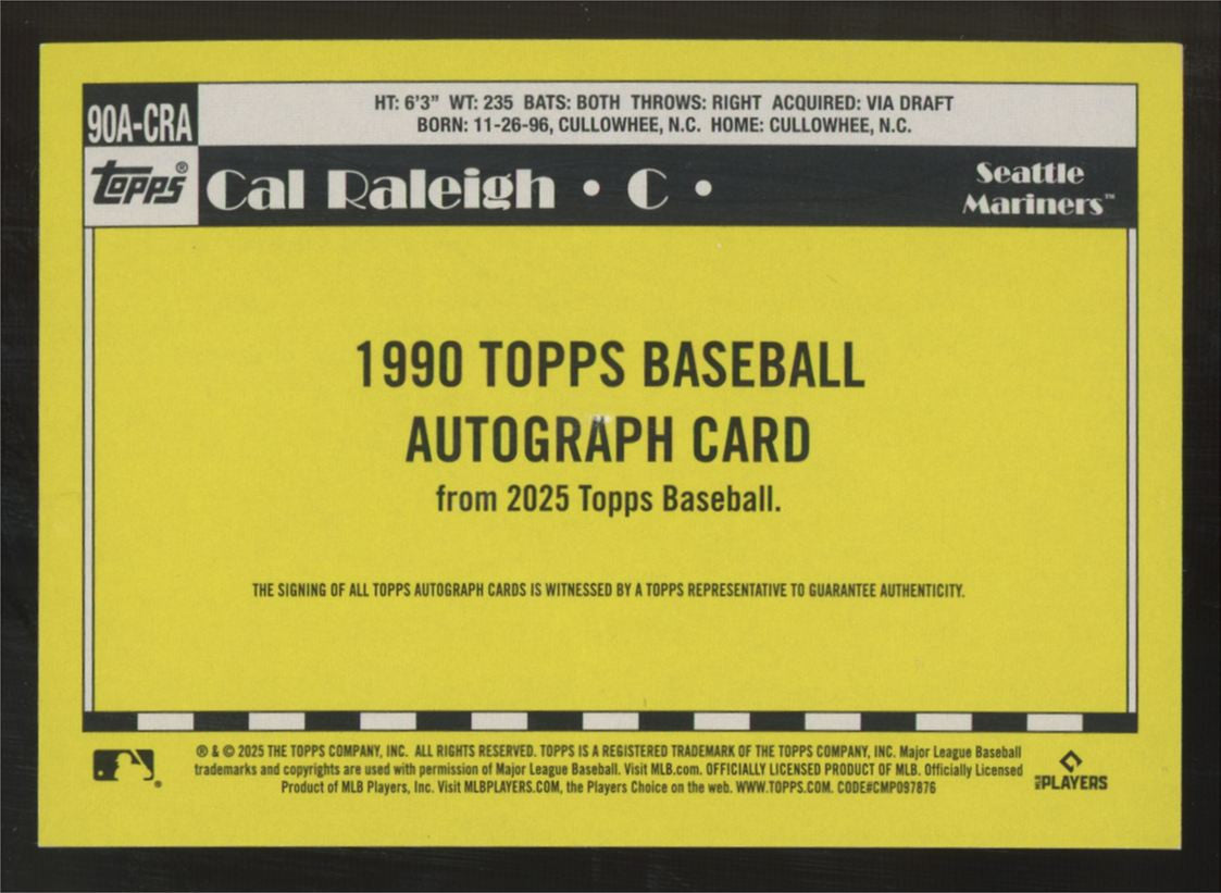 2025 Topps Series One Cal Raleigh 1990 Auto #90A-CRA