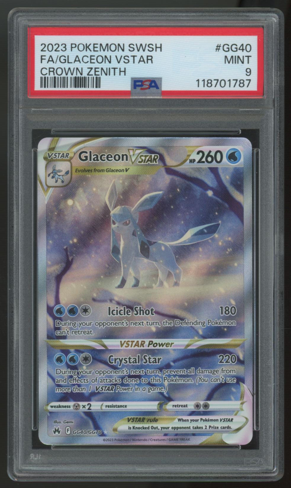 2023 Pokemon Glaceon VSTAR Crown Zenith Full Art #GG40 PSA 9