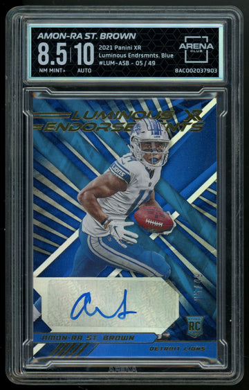 2021 Panini XR Amon-Ra St. Brown RC Blue Luminous Endorsements Auto /49 AC 8.5