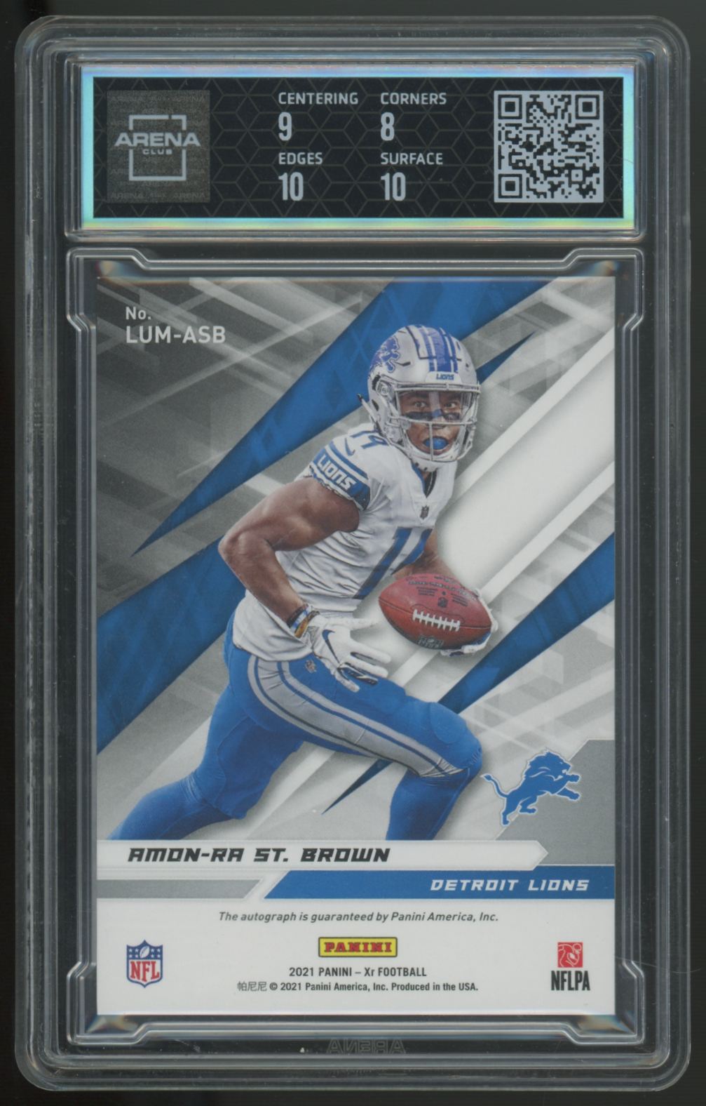 2021 Panini XR Amon-Ra St. Brown RC Blue Luminous Endorsements Auto /49 AC 8.5