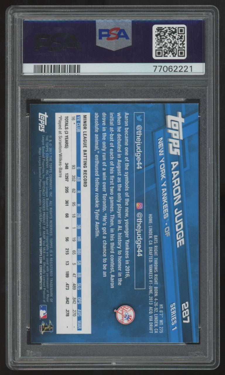 2017 Topps Aaron Judge RC Catching #287 PSA 9