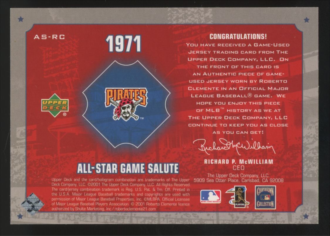 2001 Upper Deck Roberto Clemente 1971 All-Star Game Salute Patch #AS-RC