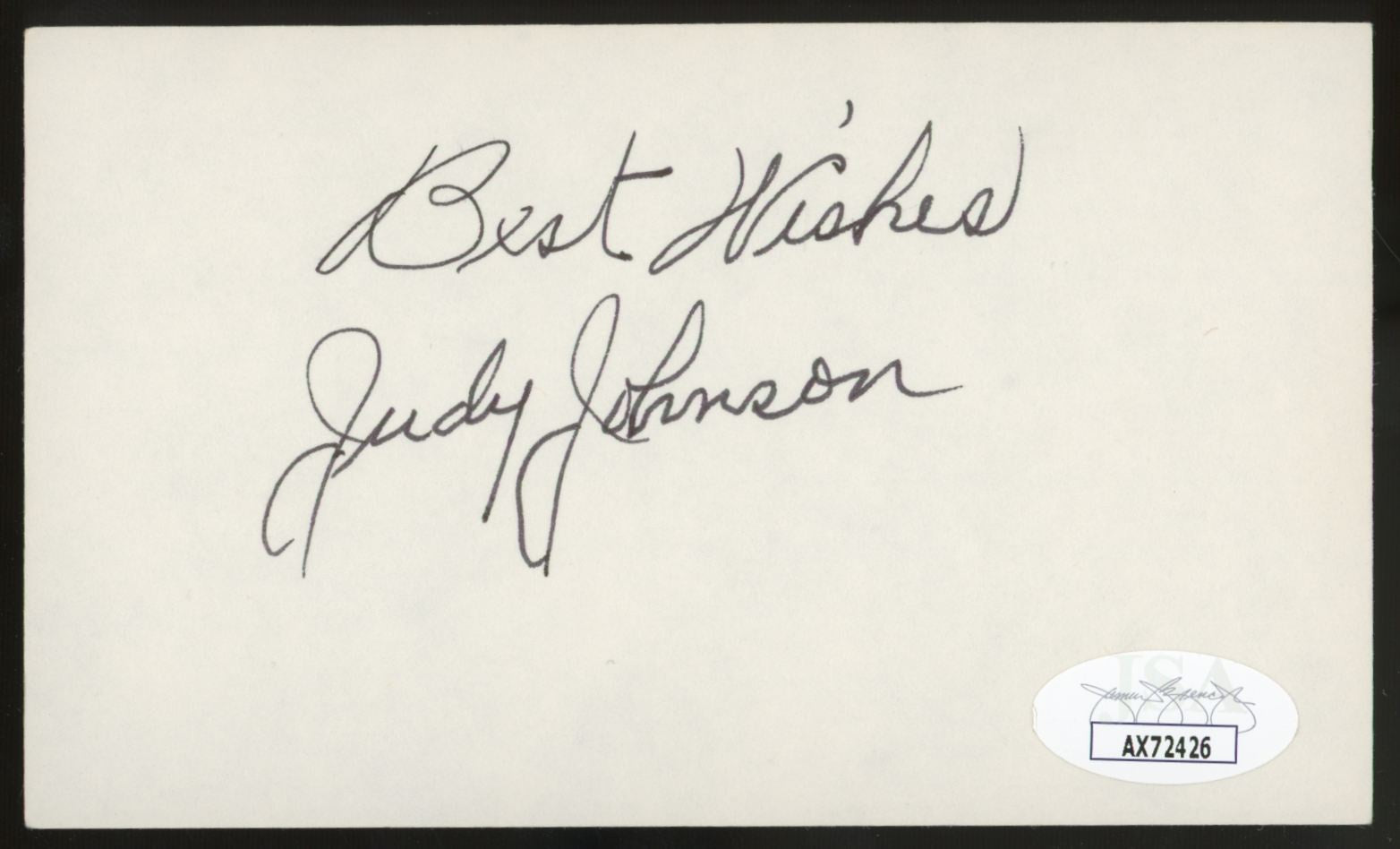 Judy Johnson Signed Autographed Index Card JSA Authentic *426