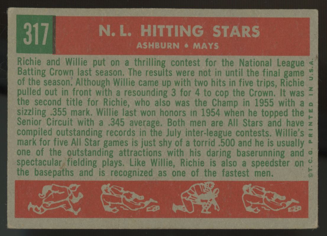 1959 Topps Richie Ashburn, Willie Mays #317 G/VG