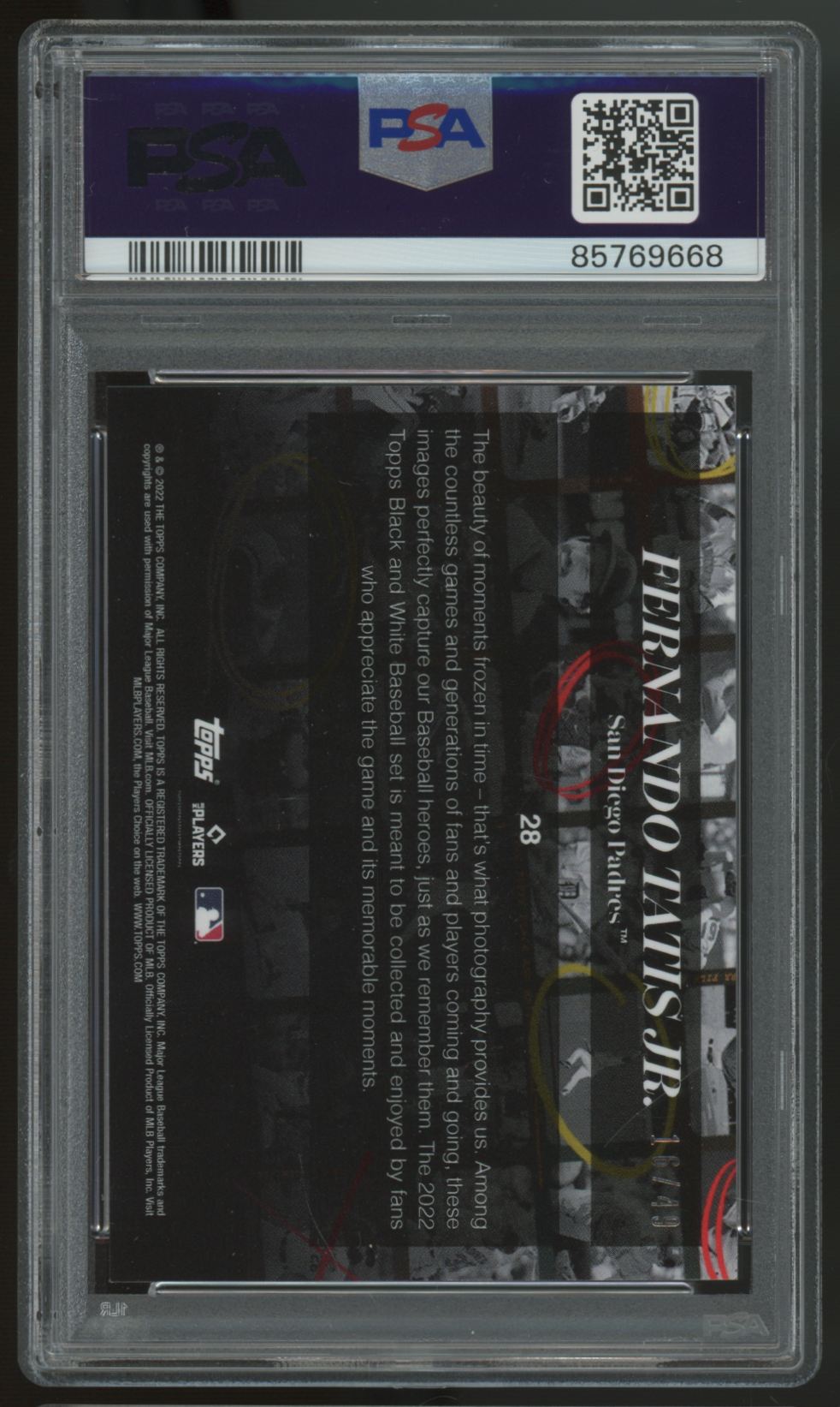 2022 Topps Black & White Fernando Tatis Jr. Color Background #28 PSA 9