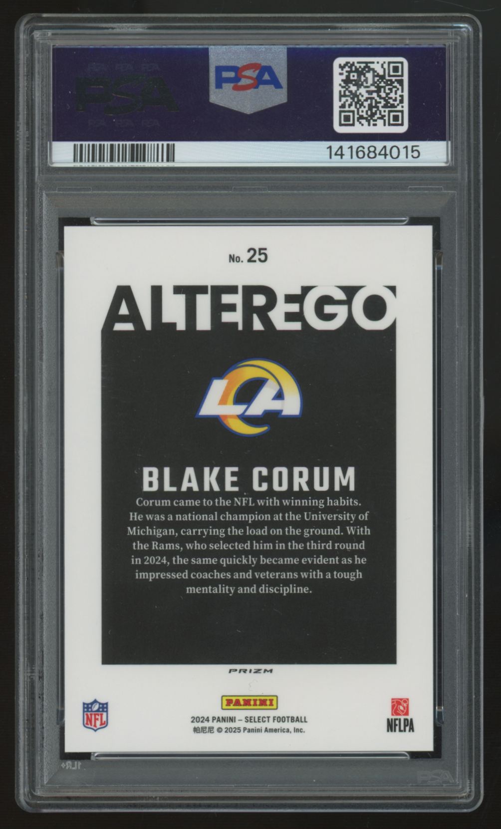2024 Panini Select Blake Corum RC Alter Ego SSP #25 PSA 10