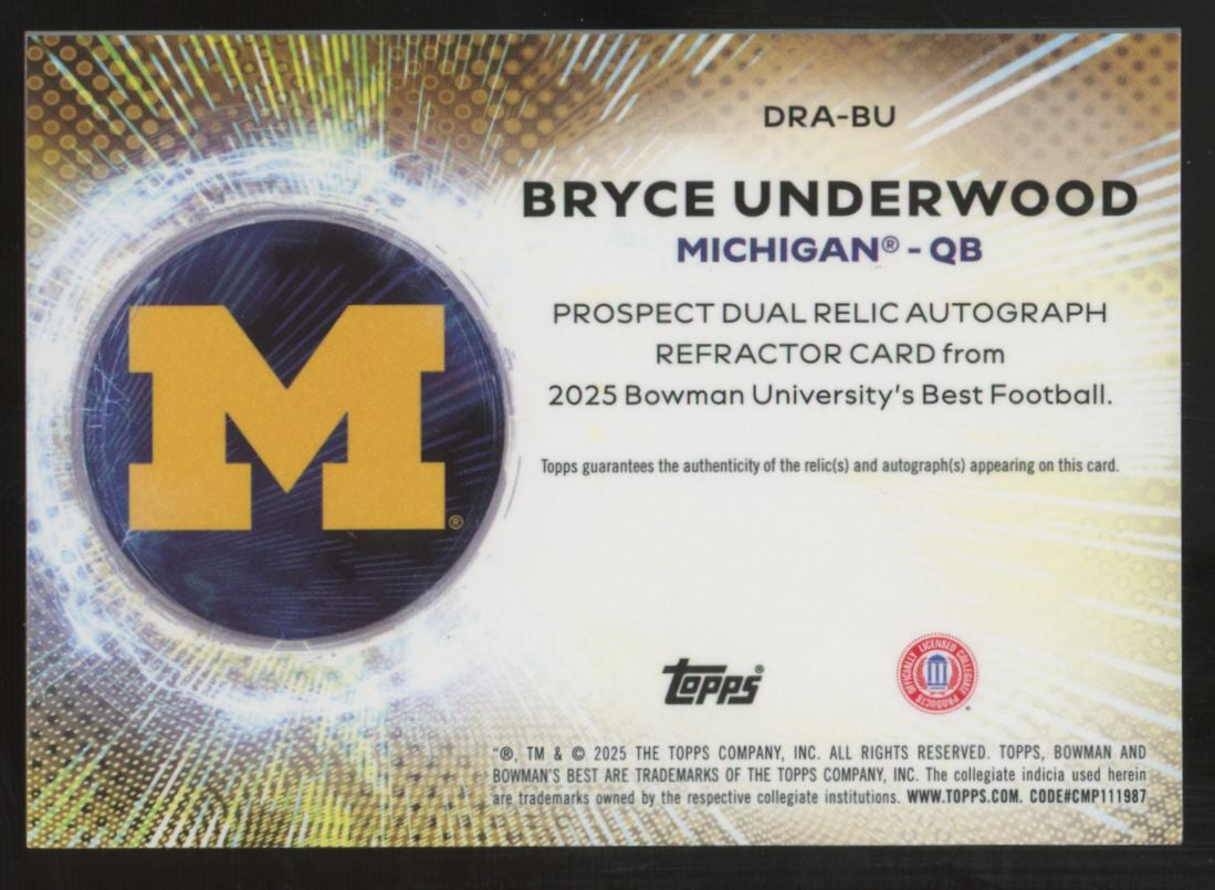 2025 Bowman Best U Bryce Underwood Prospect Red Dual Patch Auto /5 #DRA-BU