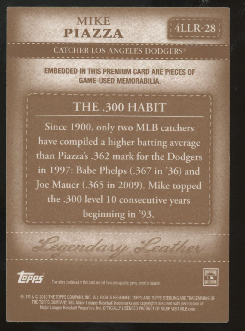2010 Topps Sterling Mike Piazza Legendary Leather Sepia Quad Patch /10 #4LLR-28