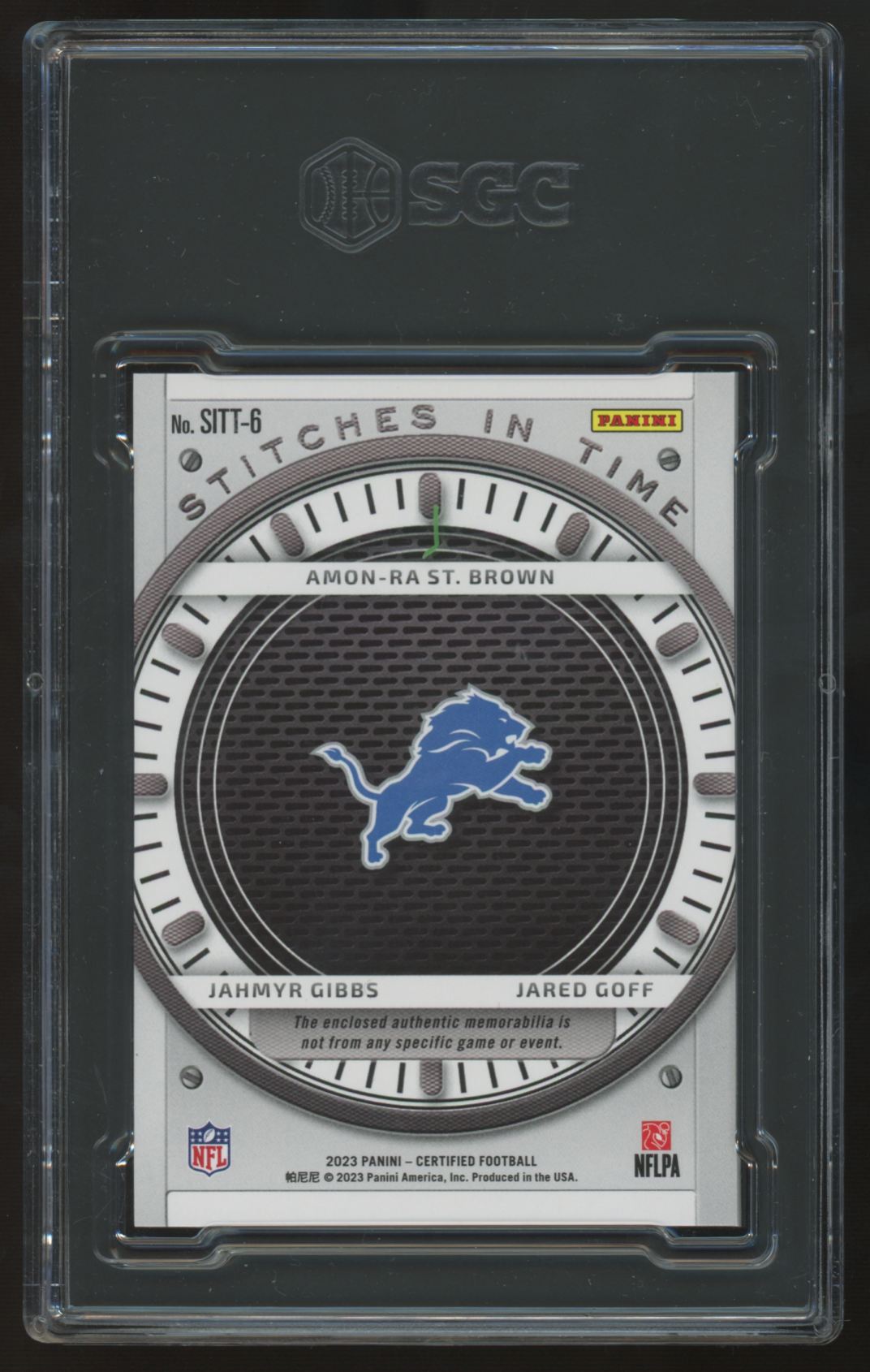 2023 Certified St. Brown/Gibbs/Goff Mirror Red Etch Triple Patch /25 SGC 9.5