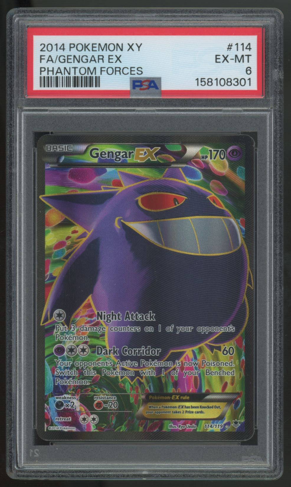 2014 Pokemon Gengar EX Phantom Forces Full Art #114 PSA 6