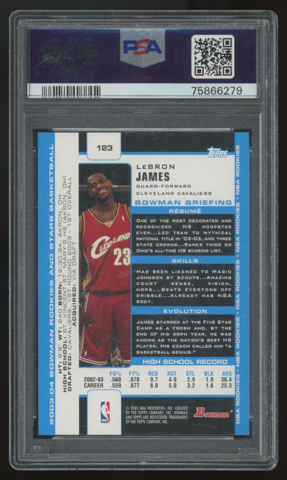 2003-04 Bowman Rookies & Stars LeBron James RC #123 PSA 8 *279