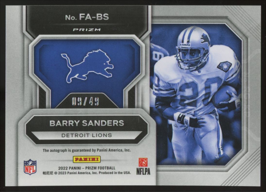 2022 Panini Prizm Barry Sanders Flash Back Auto /49 #FA-BS
