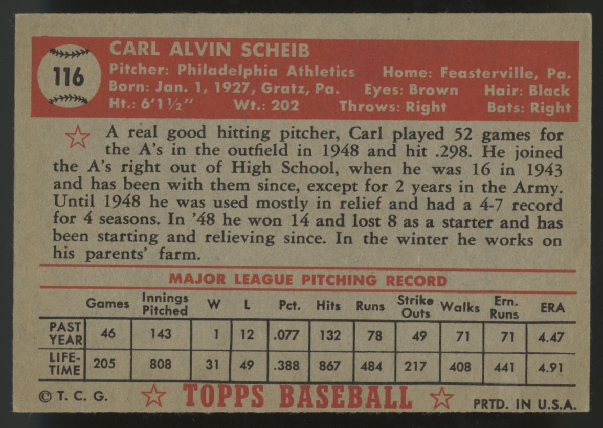 1952 Topps Carl Scheib #116 EX