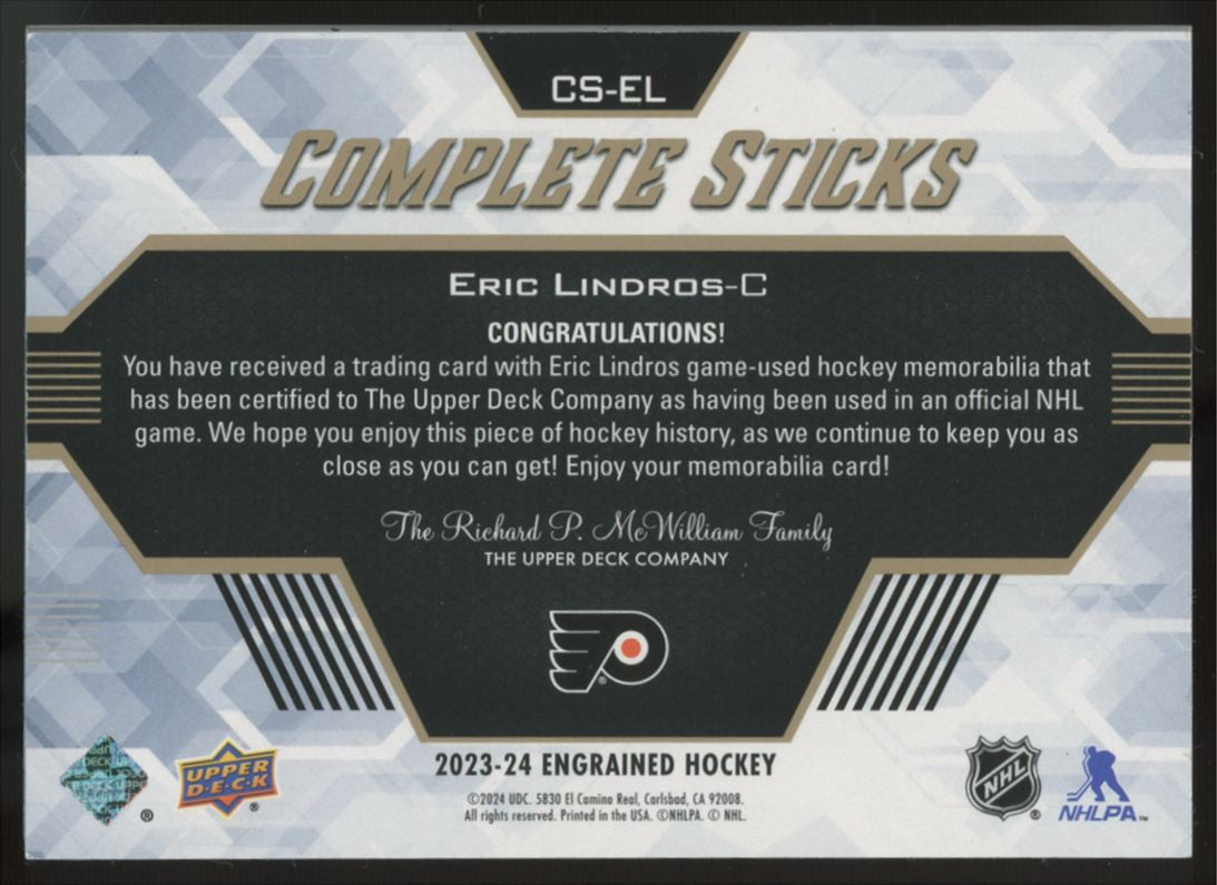 2023/24 UD Engrained Eric Lindros Complete Sticks Triple Relic Gold /25 #CS-EL