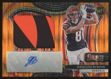 2024 Panini Select Jermaine Burton RC Neon Orange Pulsar Patch Auto RPA /35