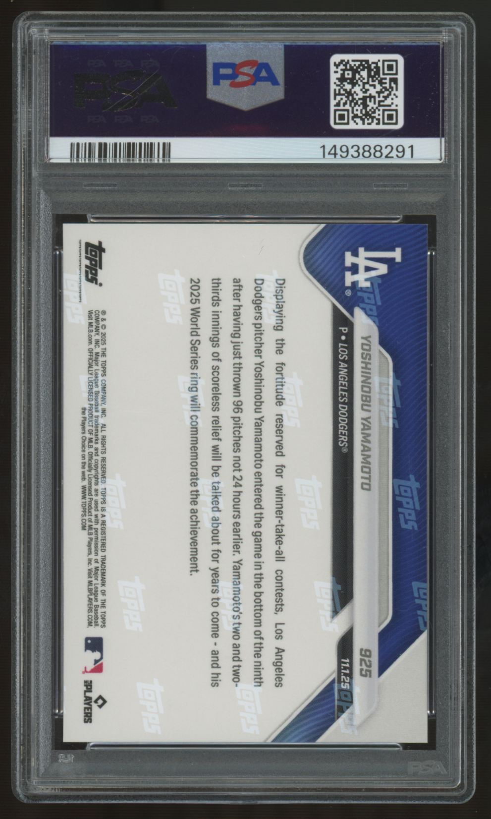 2025 Topps Now Yoshinobu Yamamoto #925 PSA 10