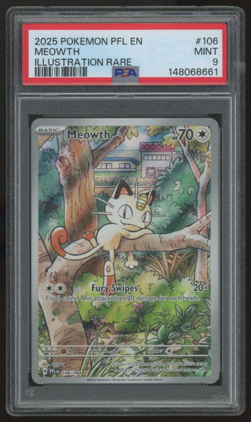 2025 Pokemon Meowth Phantasmal Flames Illustration Rare #106 PSA 9 (B)