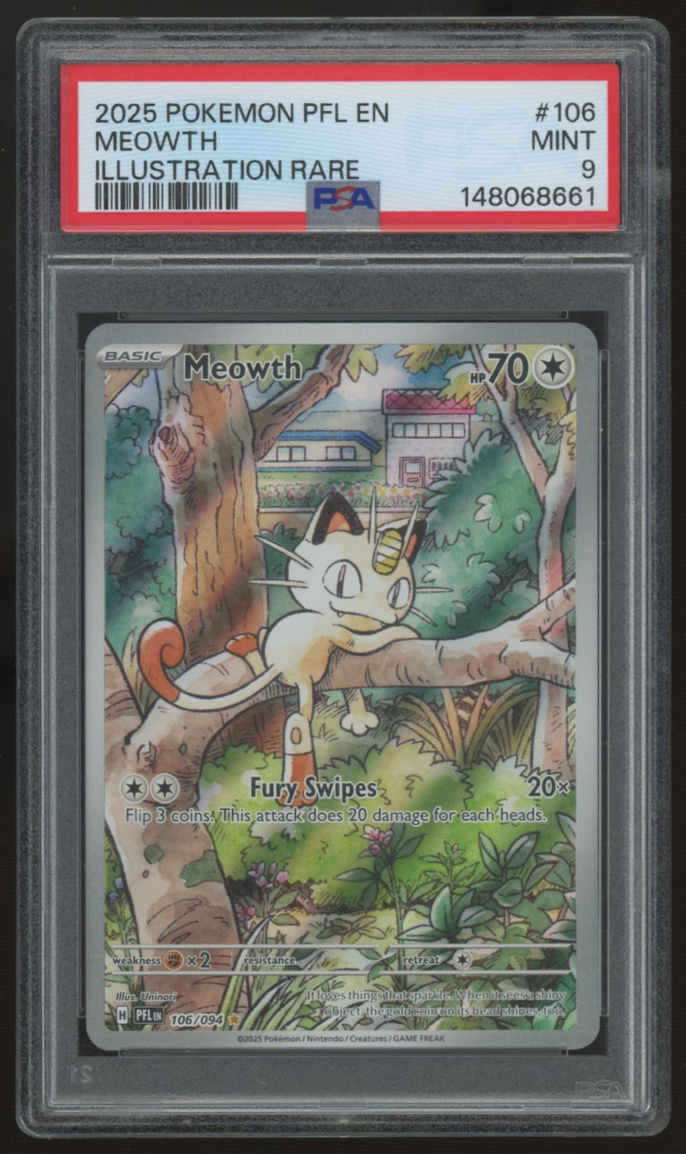 2025 Pokemon Meowth Phantasmal Flames Illustration Rare #106 PSA 9 (B)