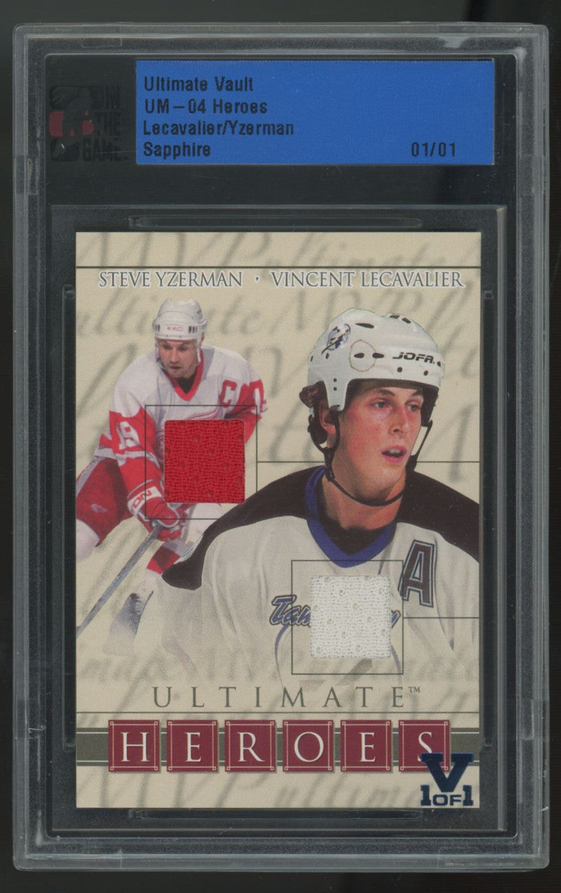 2003-04 ITG Ultimate Vault Yzerman/LeCavalier Heroes Sapphire Dual Patch 1/1