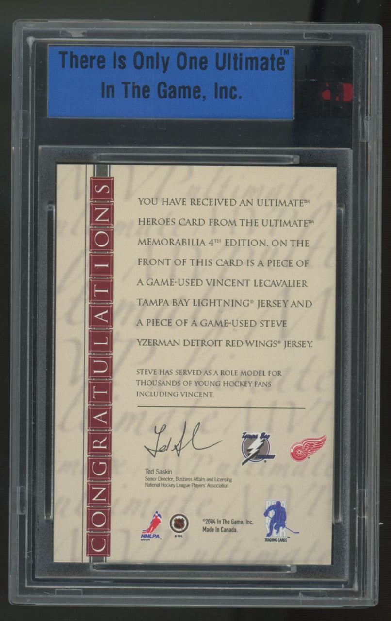 2003-04 ITG Ultimate Vault Yzerman/LeCavalier Heroes Sapphire Dual Patch 1/1