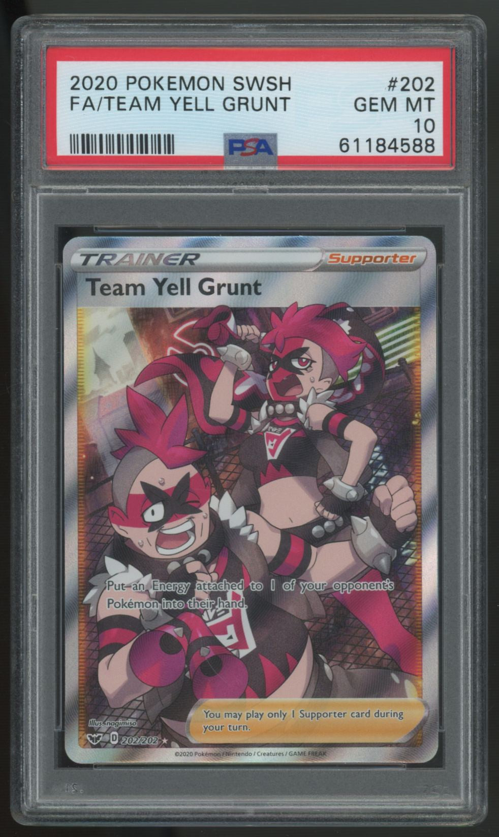 2020 Pokemon Team Yell Grunt Sword & Shield Full Art #202 PSA 10