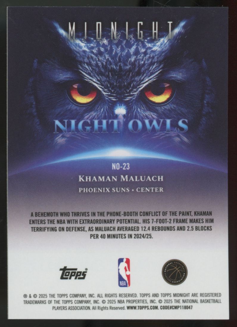 2025-26 Topps Midnight Khaman Maluach RC Night Owls Midnight /12 #NO-23