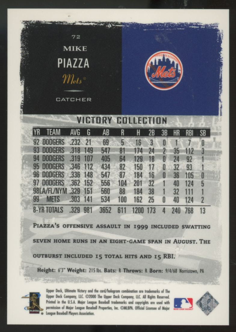 2000 Upper Deck Ultimate Victory Mike Piazza Silver /250 #72