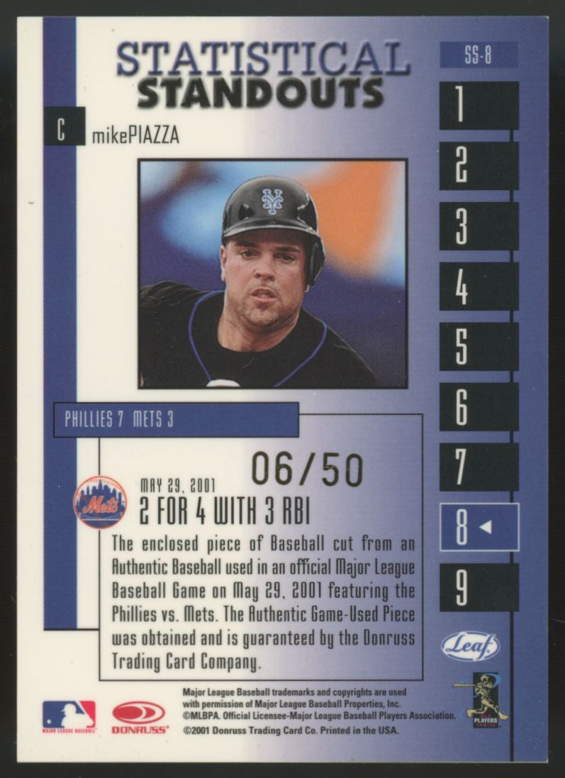 2001 Leaf Rookies & Stars Mike Piazza Super Statistical Standouts Ball Relic /50