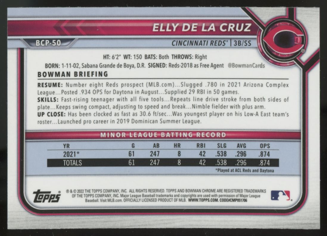 2022 Bowman Chrome 1st Elly De La Cruz RC NM-MT #BCP-50