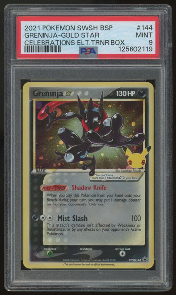 2021 Pokemon Greninja Gold Star Celebrations ETB Promo #SWSH144 PSA 9 (D)