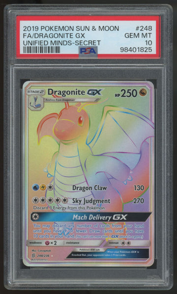 2019 Pokemon Dragonite GX Unified Minds Full Art Secret #248 PSA 10