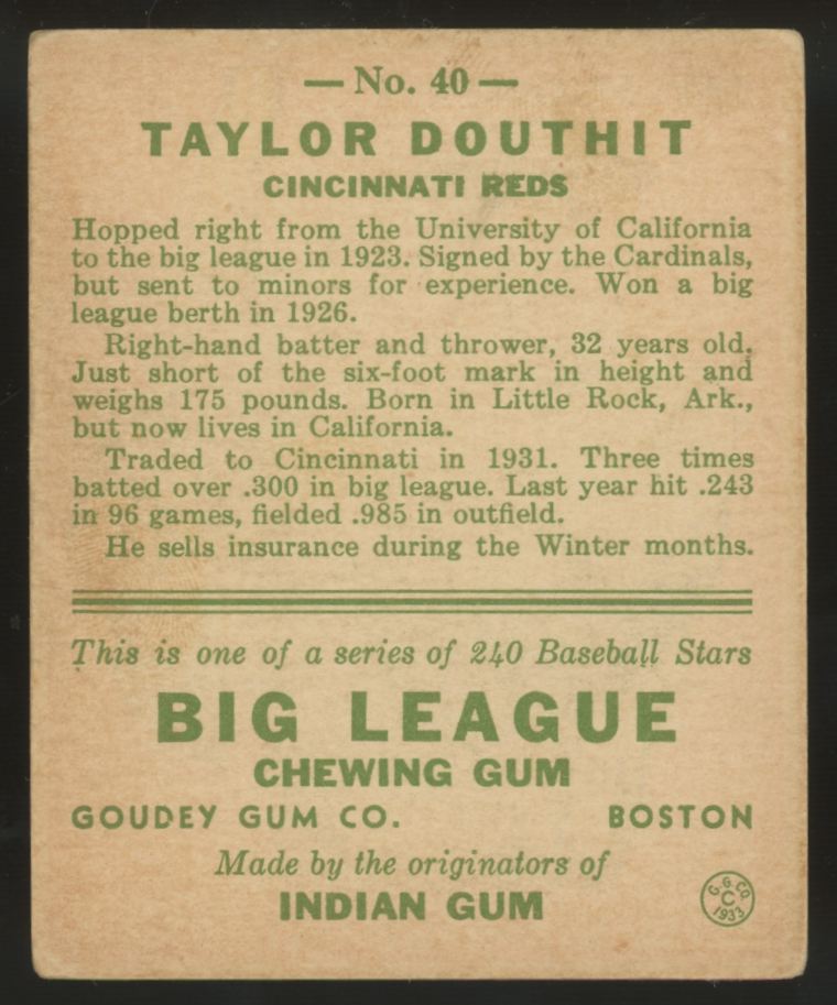 1933 Goudey Taylor Douthit #40 VG Centered