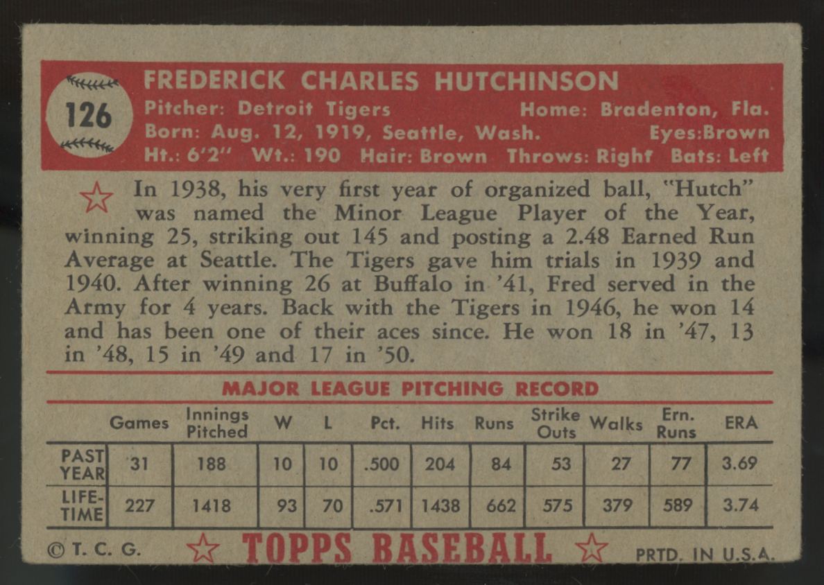 1952 Topps Fred Hutchinson #126 VG