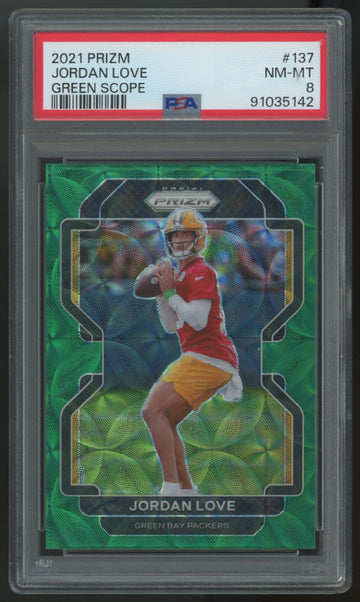 2021 Panini Prizm Jordan Love Green Scope /75 #137 PSA 8