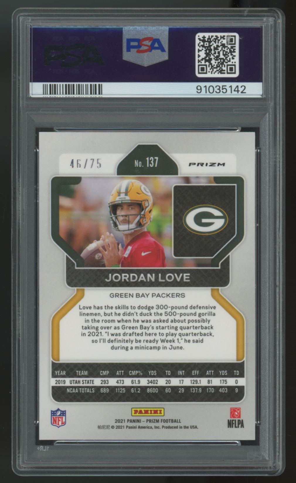 2021 Panini Prizm Jordan Love Green Scope /75 #137 PSA 8