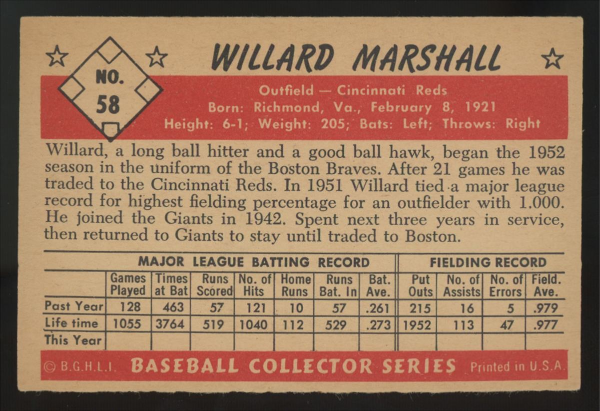 1953 Bowman Color Willard Marshall #58 VG/EX