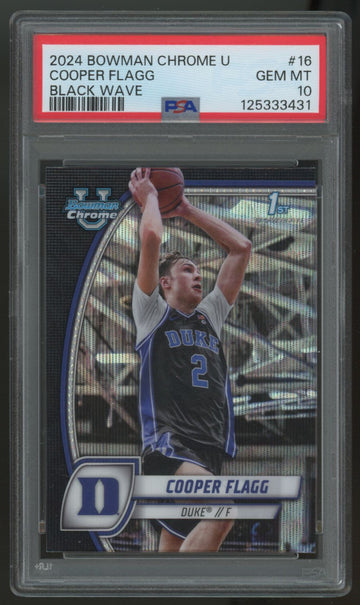 2024/25 Bowman Chrome U Cooper Flagg 1st Black Wave Refractor #16 PSA 10