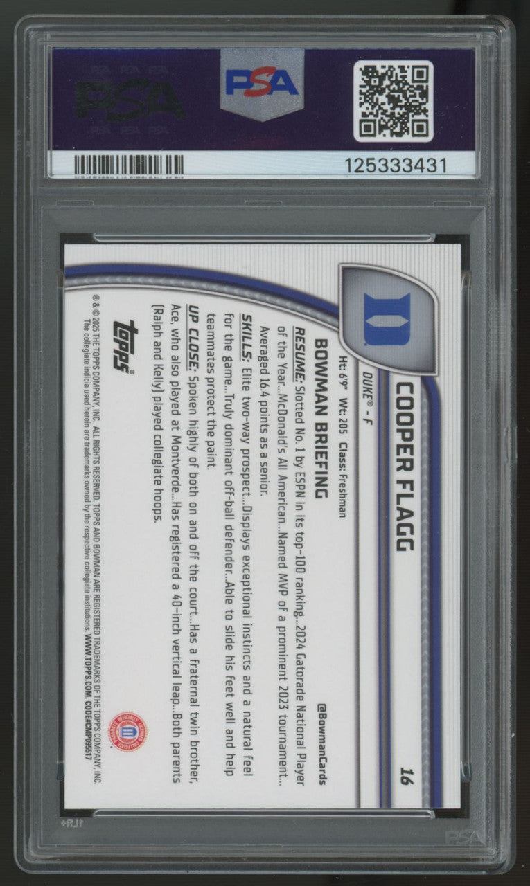 2024/25 Bowman Chrome U Cooper Flagg 1st Black Wave Refractor #16 PSA 10