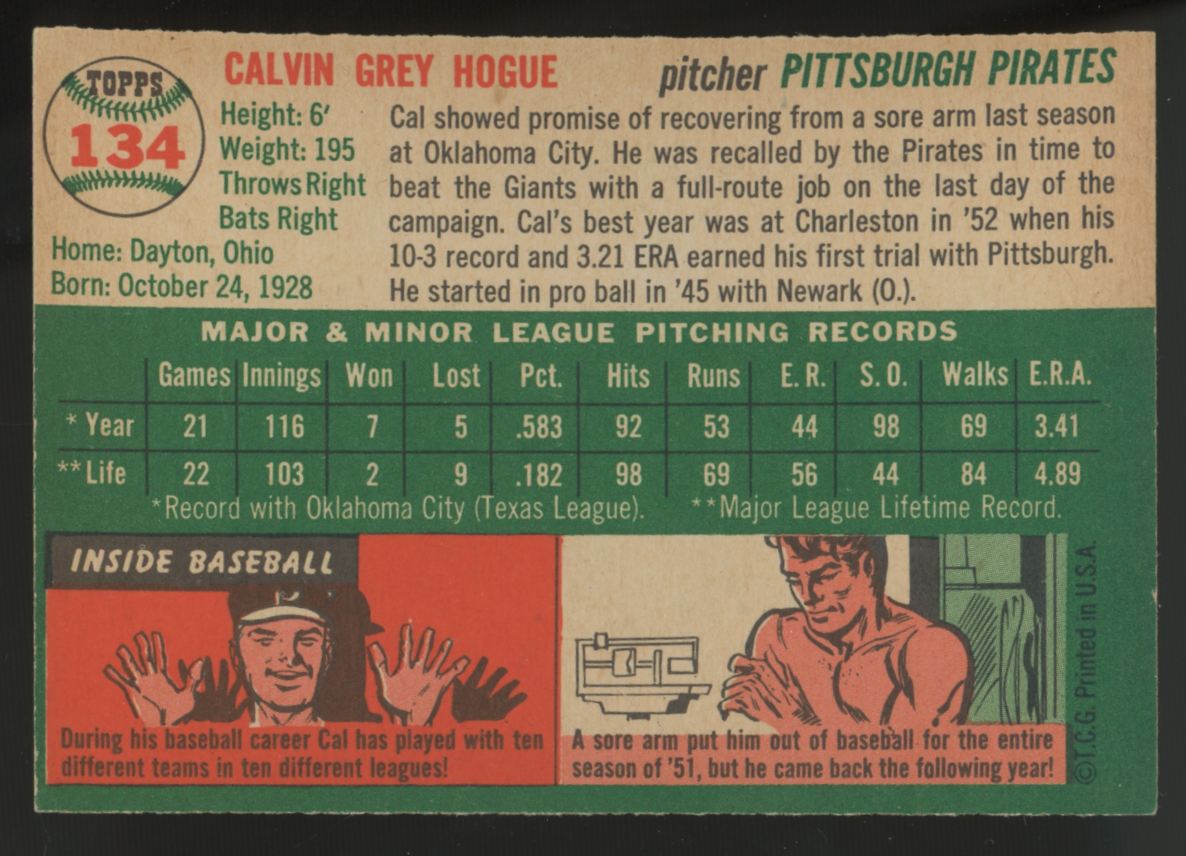 1954 Topps Cal Hogue #134 NM