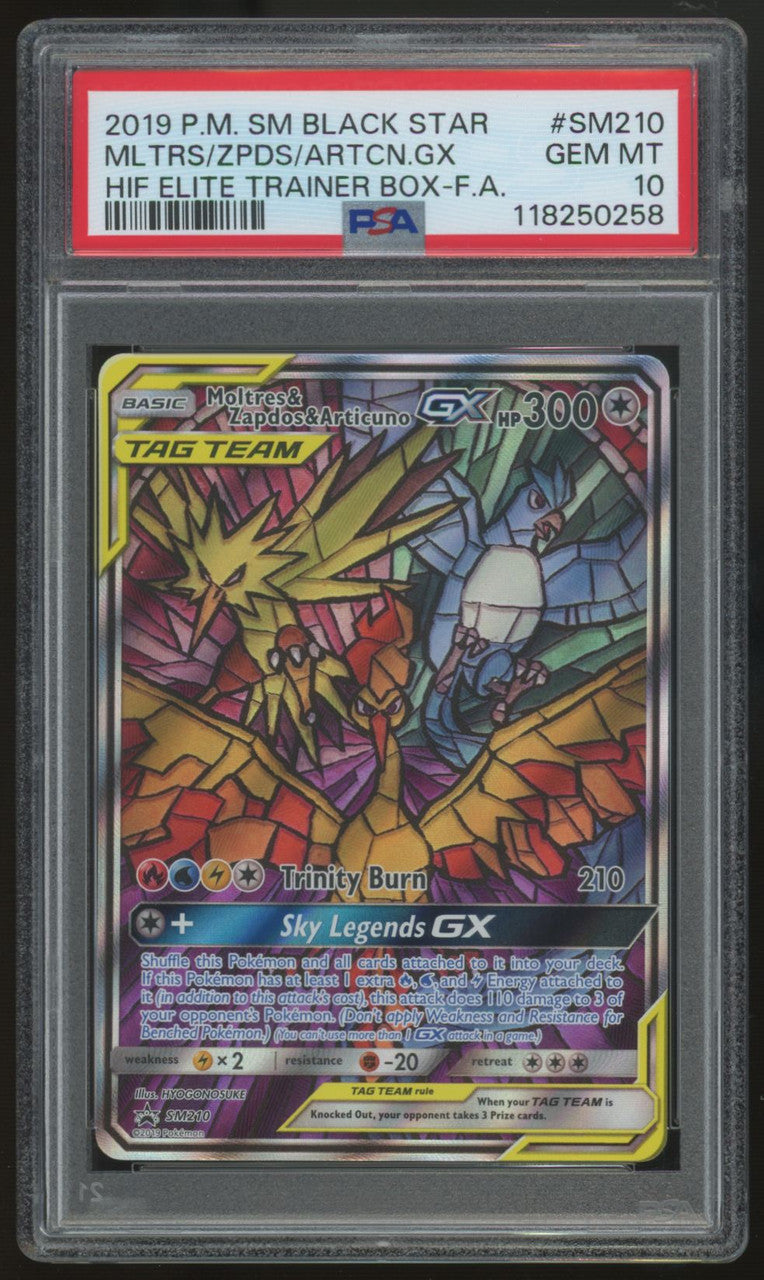 2019 Pokemon Moltres & Zapdos & Articuno GX ETB Full Art #SM210 PSA 10