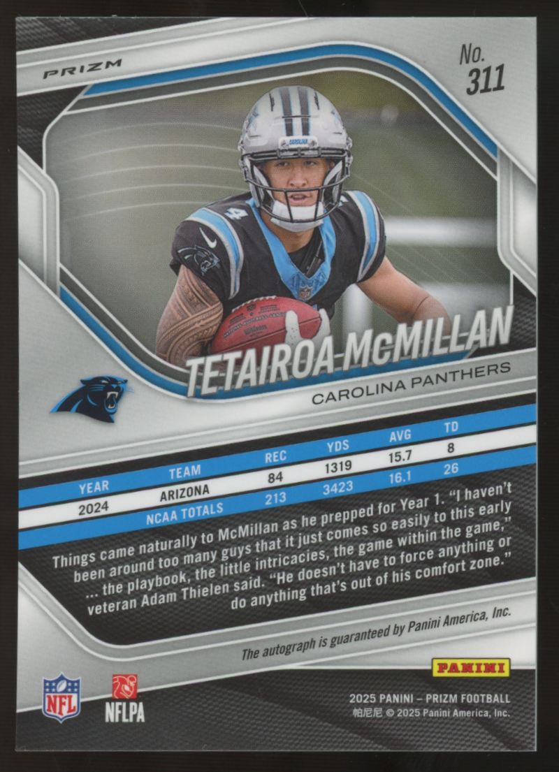 2025 Panini Prizm Tetairoa McMillan RC Silver Auto #311 "A"