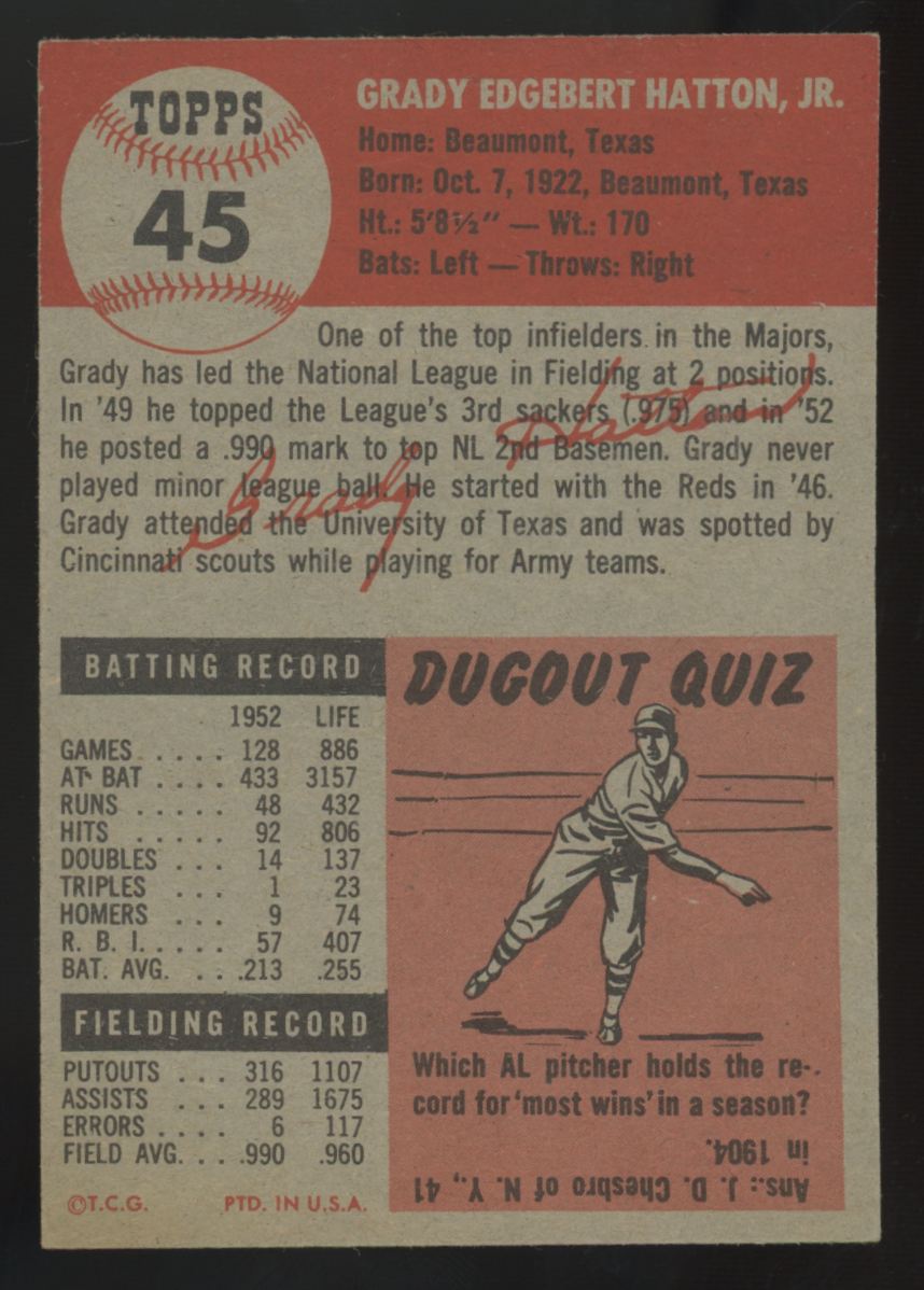 1953 Topps Grady Hatton #45 NM