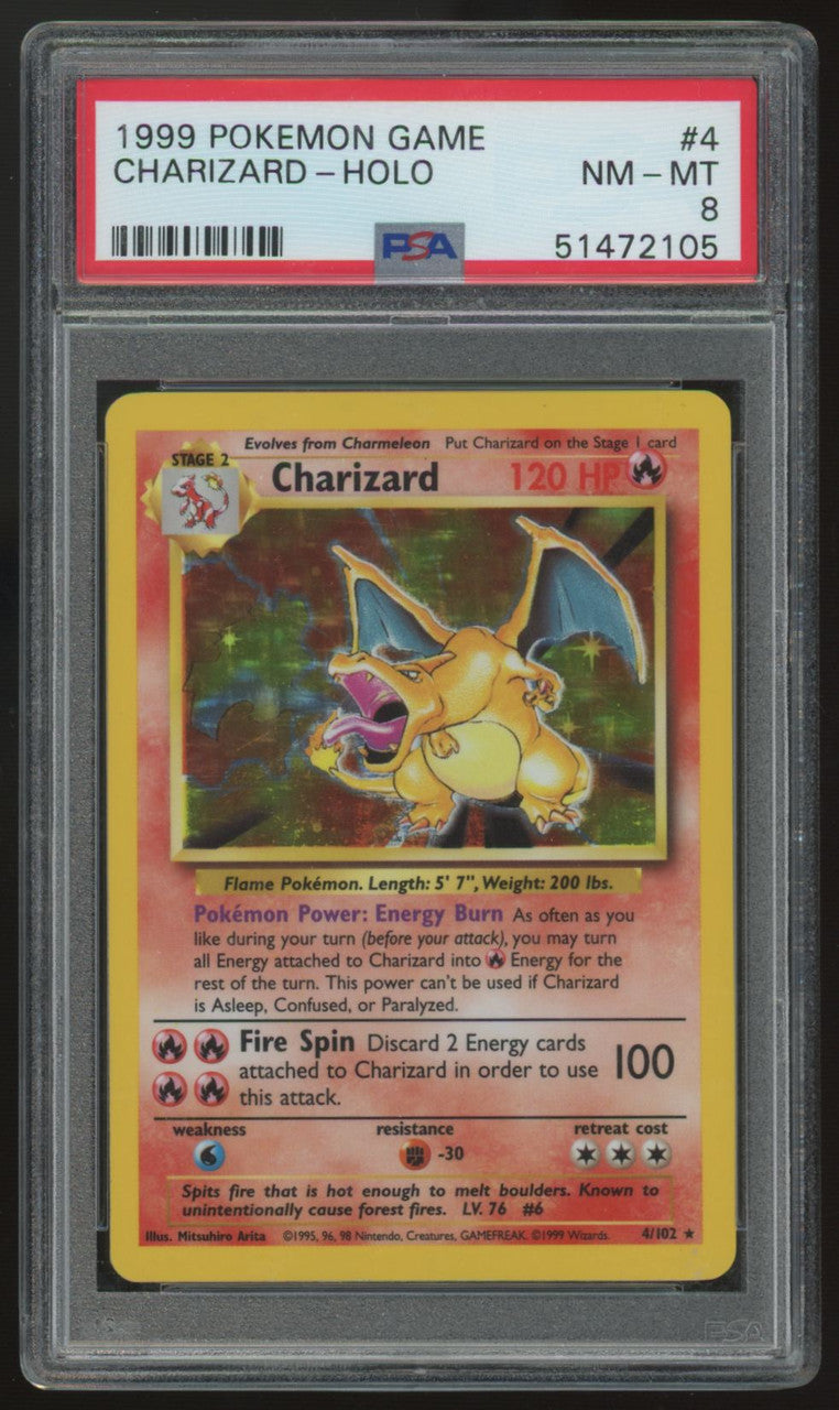 1999 Pokemon Charizard Base Set Unlimited Holo #3 PSA 8