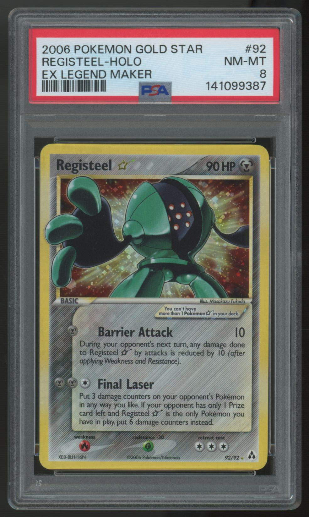 2006 Pokemon Registeel Gold Star EX Legend Maker Holo #92 PSA 8