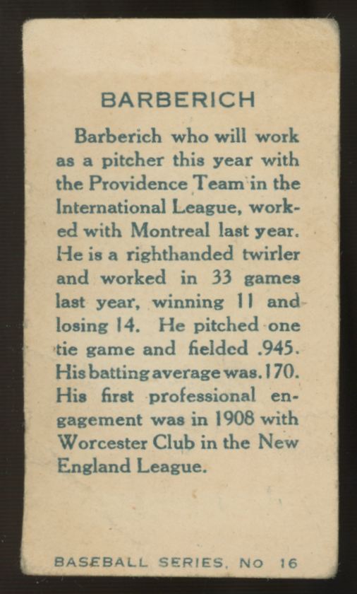 1912 C46 Imperial Frank Barberich #16 Poor