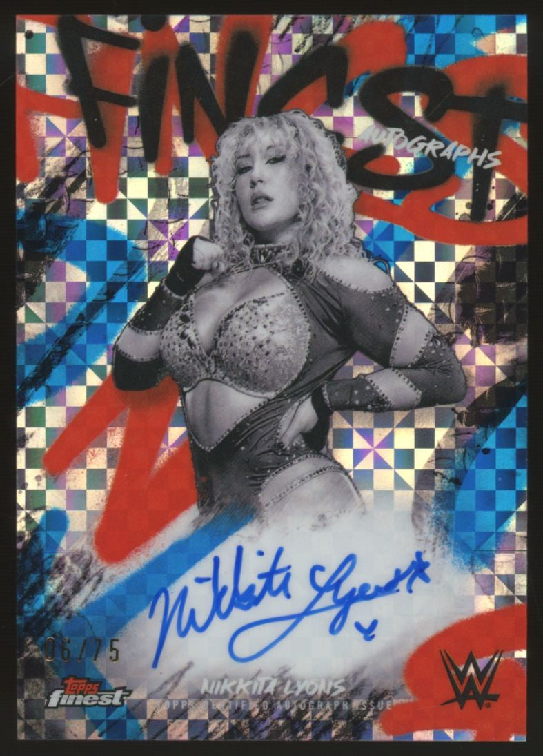 2025 Topps Finest WWE Nikkita Lyons Finest Autographs Blue X-Fractor /75 #FA-NKT