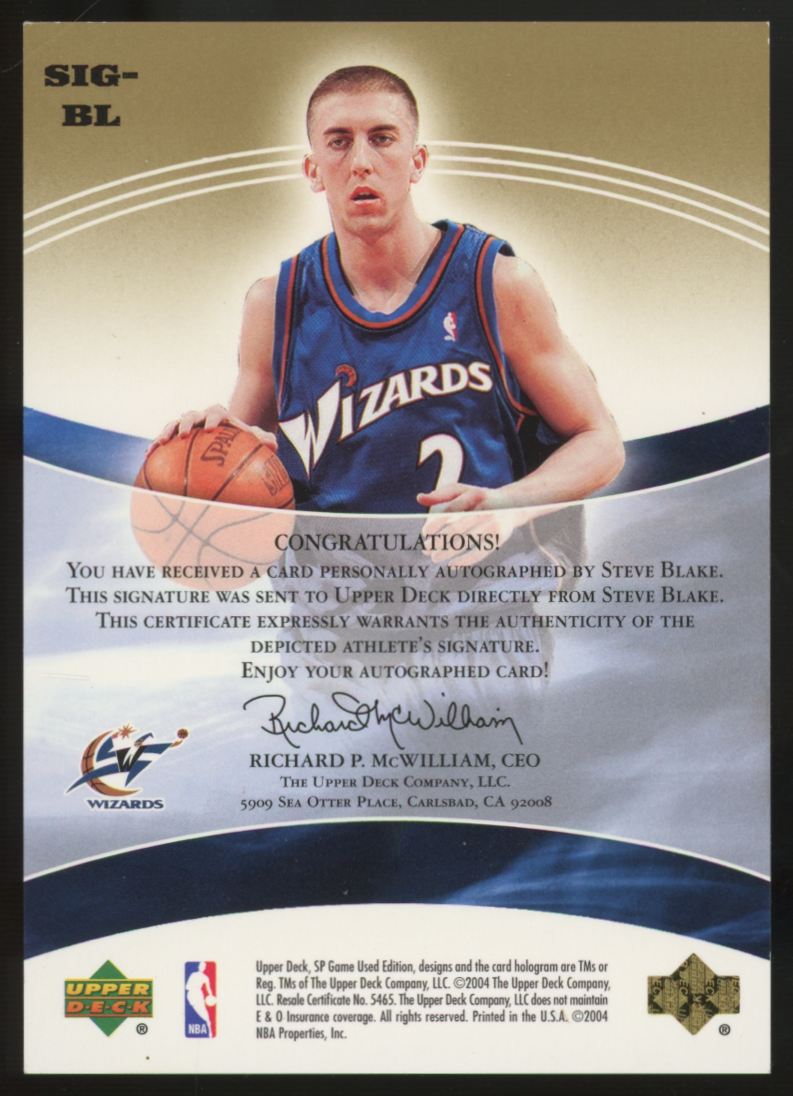 2004-05 Upper Deck SP Game Used Steve Blake Gold Significance Auto /10 #SIG-BL