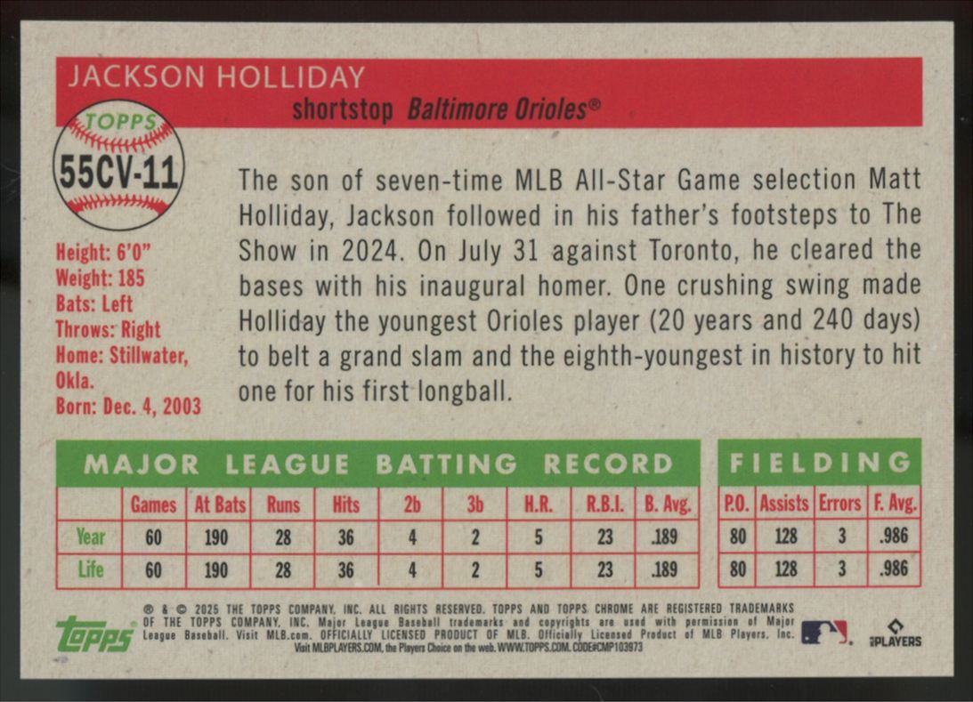 2025 Topps Chrome Platinum Anniversary Jackson Holliday City Variation SSP