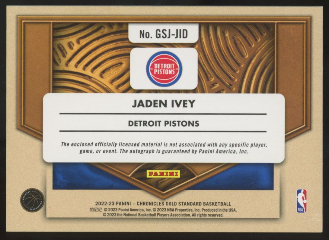 2022-23 Chronicles Gold Standard Jaden Ivey RC Patch Auto RPA /99 #GSJ-JID